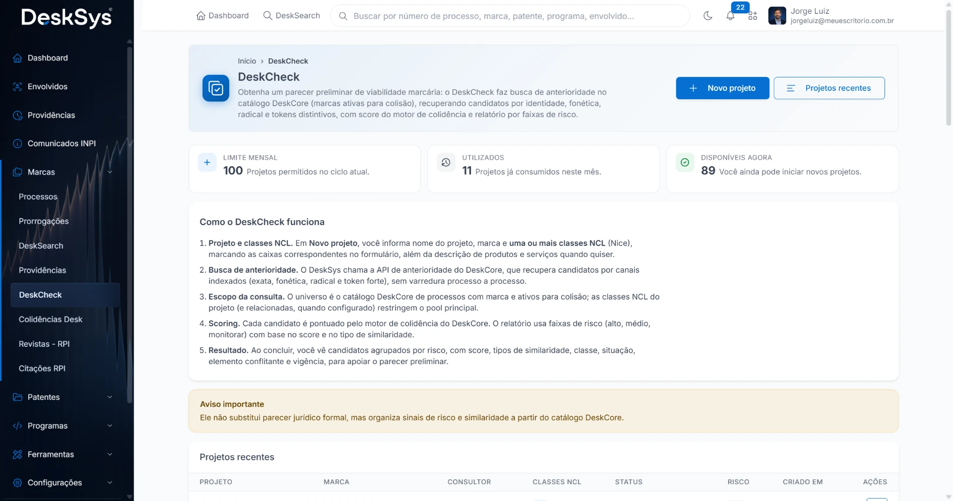 Classificações e informações técnicas dentro da ficha