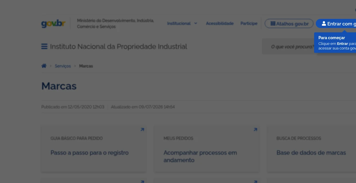 Página de serviços de marcas do INPI no portal gov.br